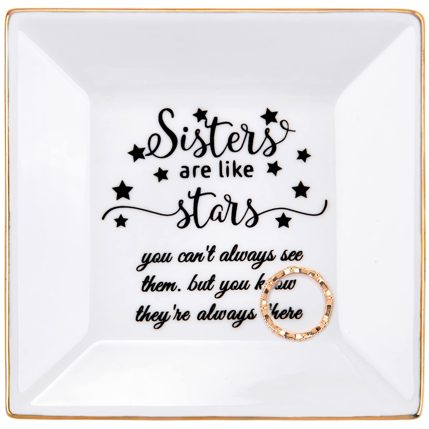 Sister Gifts from Sisters - Birthday Gifts for Sister - Ceramic Ring Dish Jewelry Plate Trinket Tray - Mothers Day for Sister, Sister in Law - Sisters are Like Stars Gifts