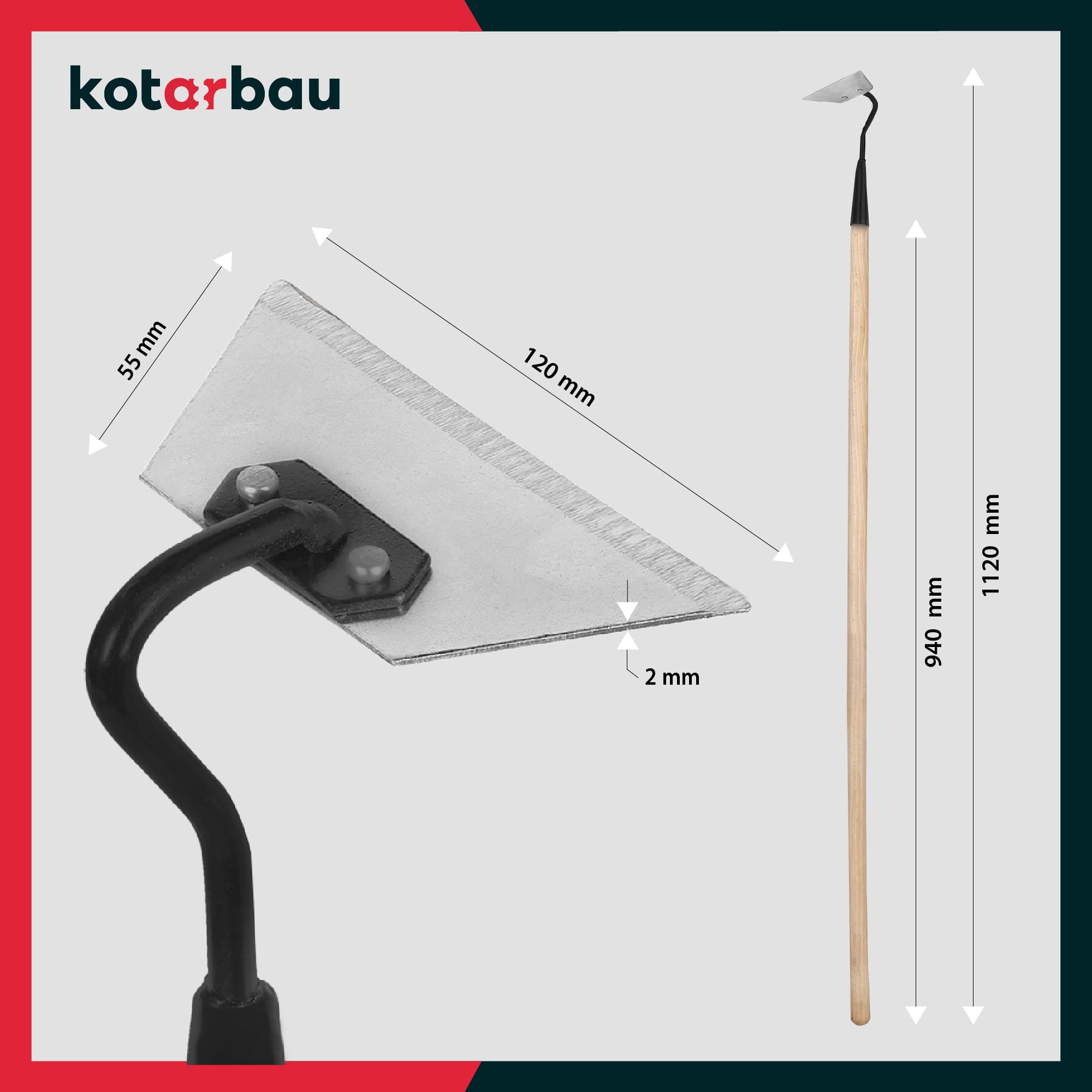 KOTARBAU® Tuinhak, 130 mm, van gesmeed staal met houten steel, tuingereedschap, onkruidhaak