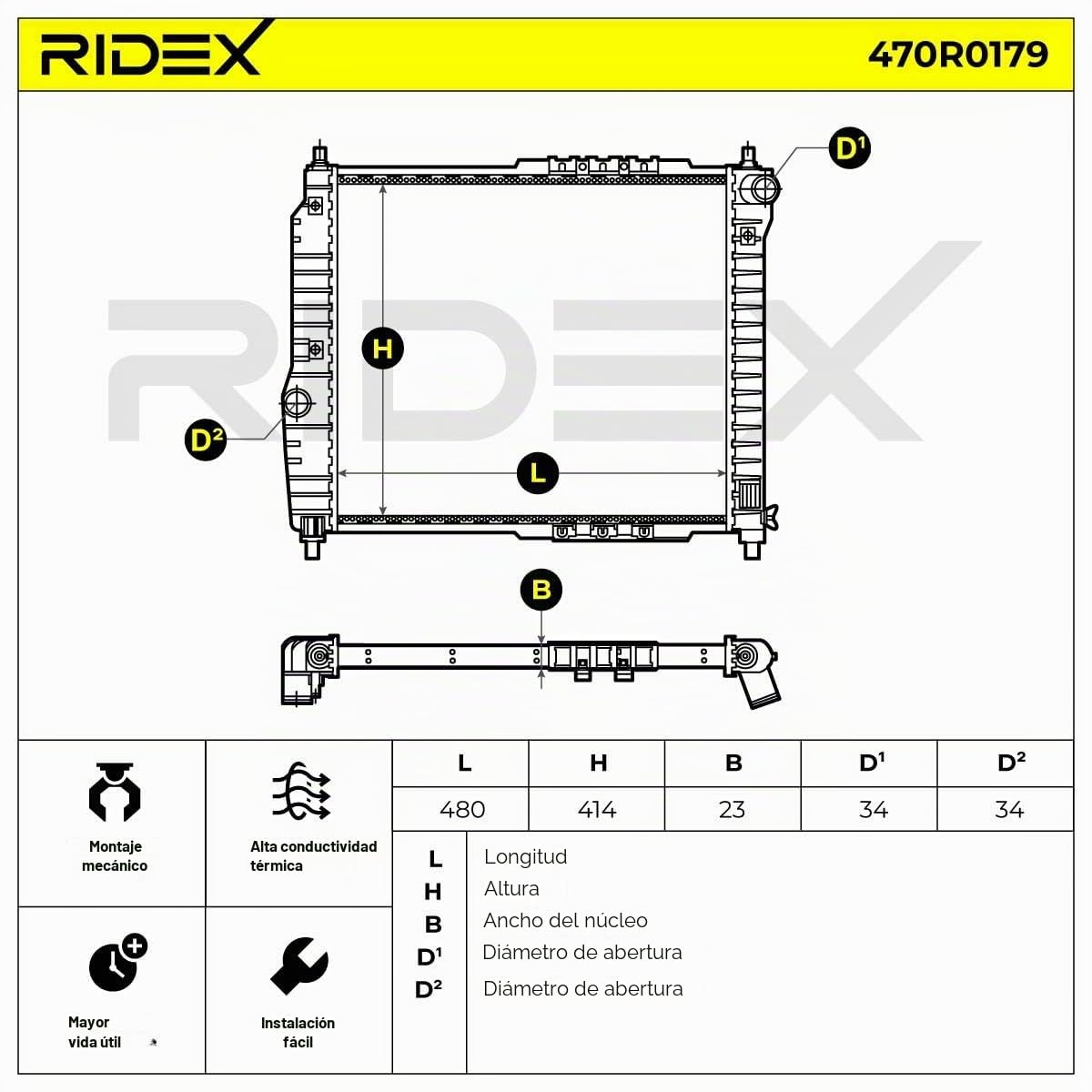 RIDEX 470R0179 Radiador refrigeración del motor Compatible con CHEVROLET Aveo/Kalos Hatchback T250, T255 Gasolina