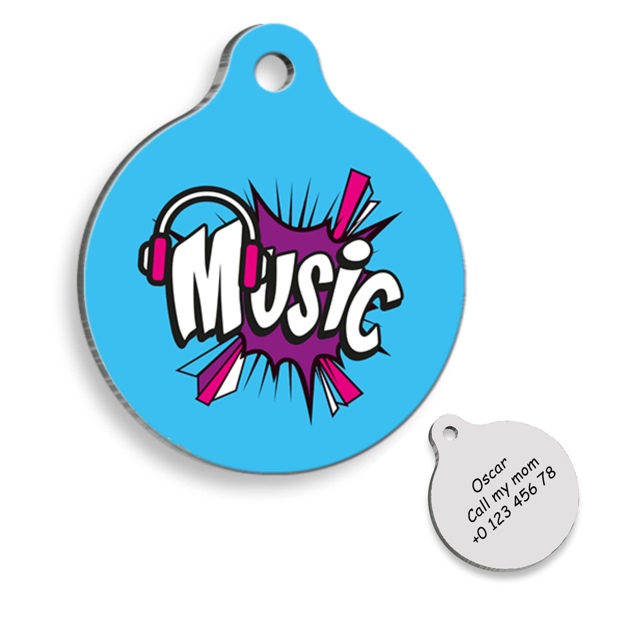 MUSIC Personalized Dog Tag - Custom Name Tag - ID Tag for Dog & Cat - Customized Pet Tags - Dog & Cat Name id Tag - Dog Name Tag - Engraved Dog Tag