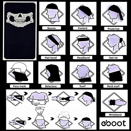 Half Skull Face Mask Motorcycle Face Mask Bandana Balaclava Headwear, 2 Pack
