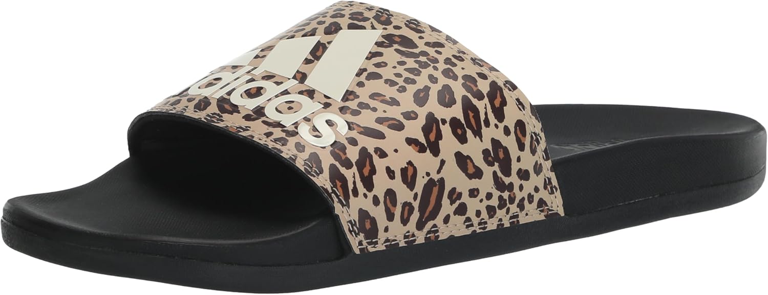 adidas Women's Adilette Comfort Slide Sandal 5 Black/Off White/Magic Beige