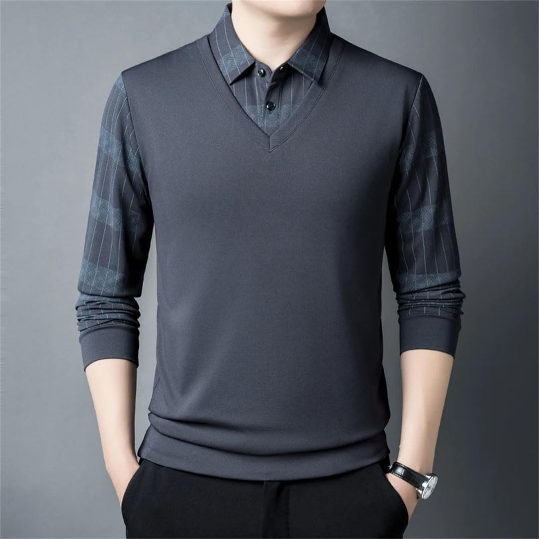 Camiseta de manga larga con botones y cuello vuelto para hombre