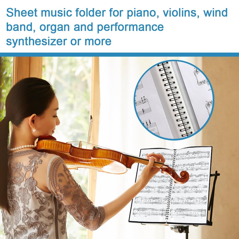 ADERTOS A4 Cartelle Portaspartiti, Raccoglitore Porta Spartiti Musicali, Porta Spartiti per Pianoforte, 30 Tasche/60 Pagine, con 2 Clip, per Spartiti, Pianoforte, Chitarra, Violino