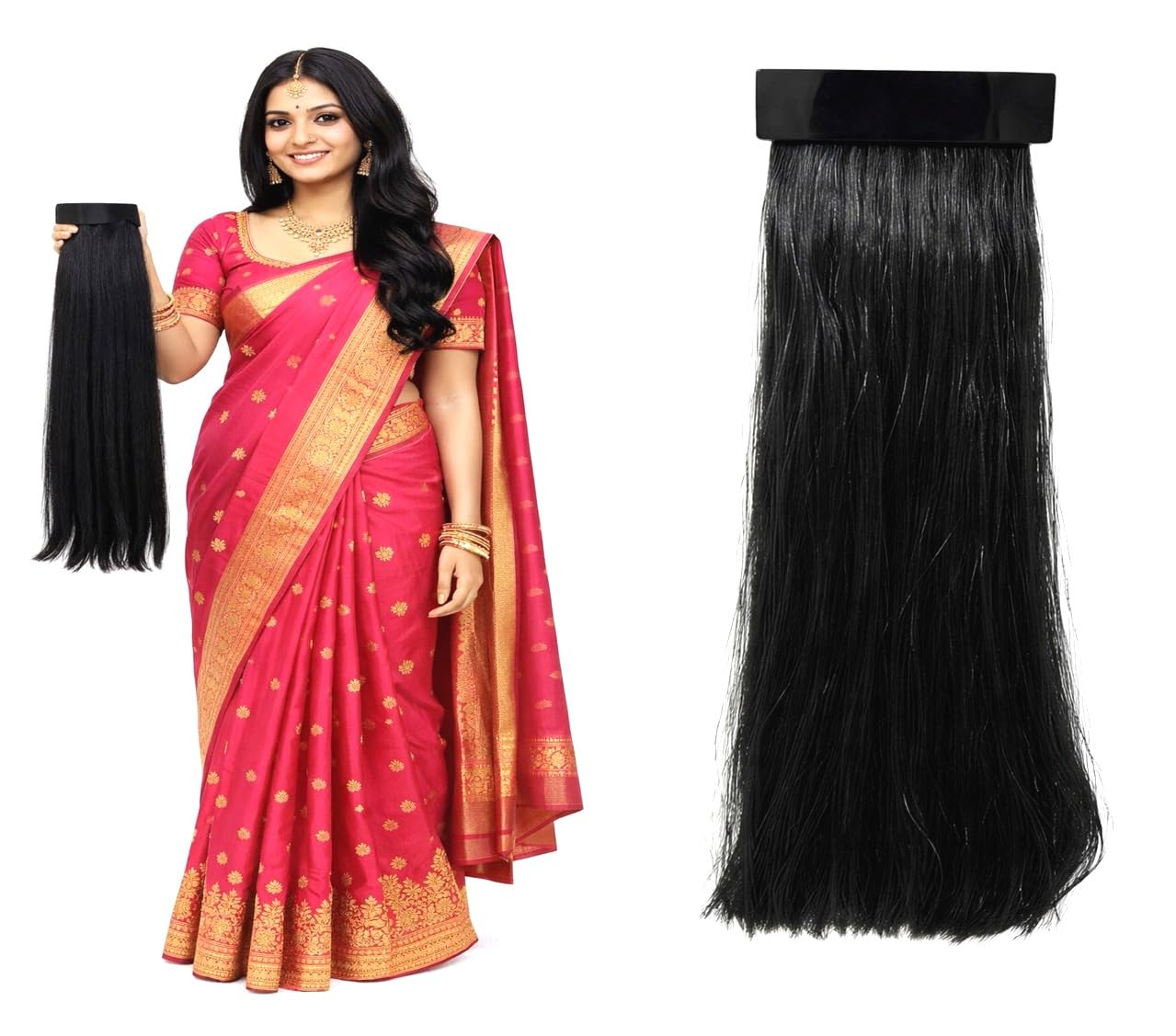BEAUTY TOOL Hair Extensions for Womens & Girls Medium Straight hair (34 CM) /wavy and synthetic/artificial hair clip attached type Black color(1 PCS)-image-8