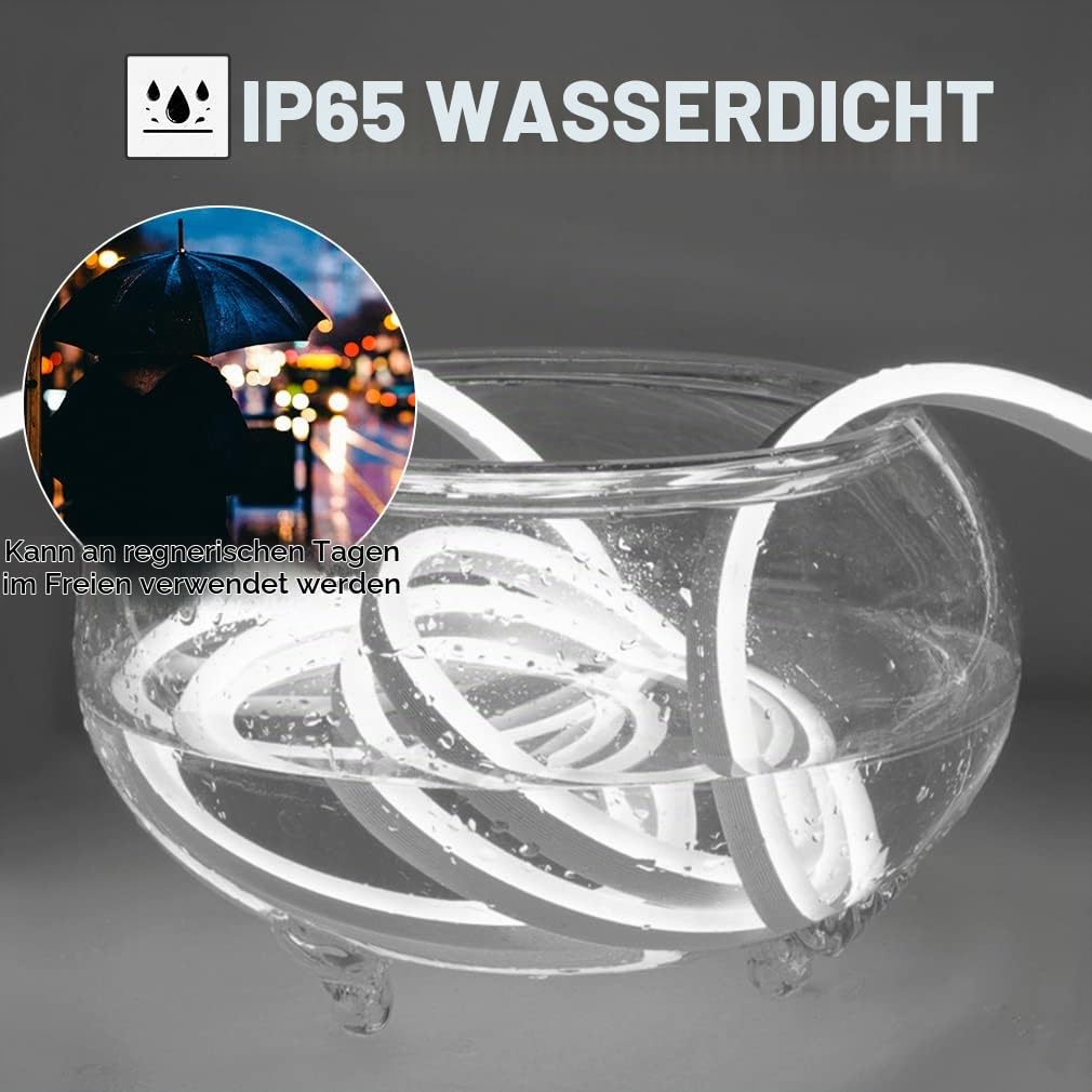 YOODI Neon LED Strip 10M, 230V LED Strip Outdoor Warmes Licht LED Flexible Lichtleisten 120LED/M, PVC Schneidbare Wasserdichte IP65 Neonlichter für Indoor Outdoor, Inklusive Netzteil