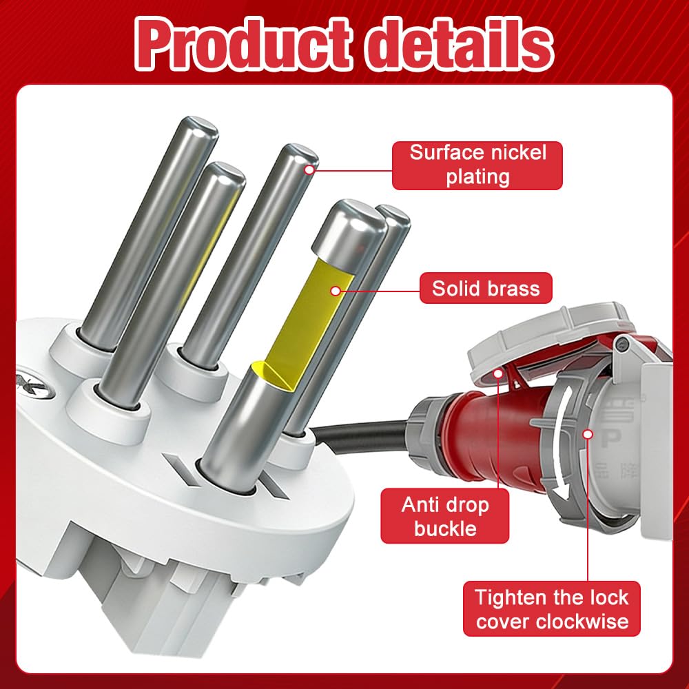 Adaptateur CEE Fiche 32A Vers Prise 16A, Adaptateur de Couplage 32 A vers 16 A avec Couvercle de Protection, 5 Broches, Étanche IP44, pour Véhicules Électriques, Ateliers, Chantiers, Industrie