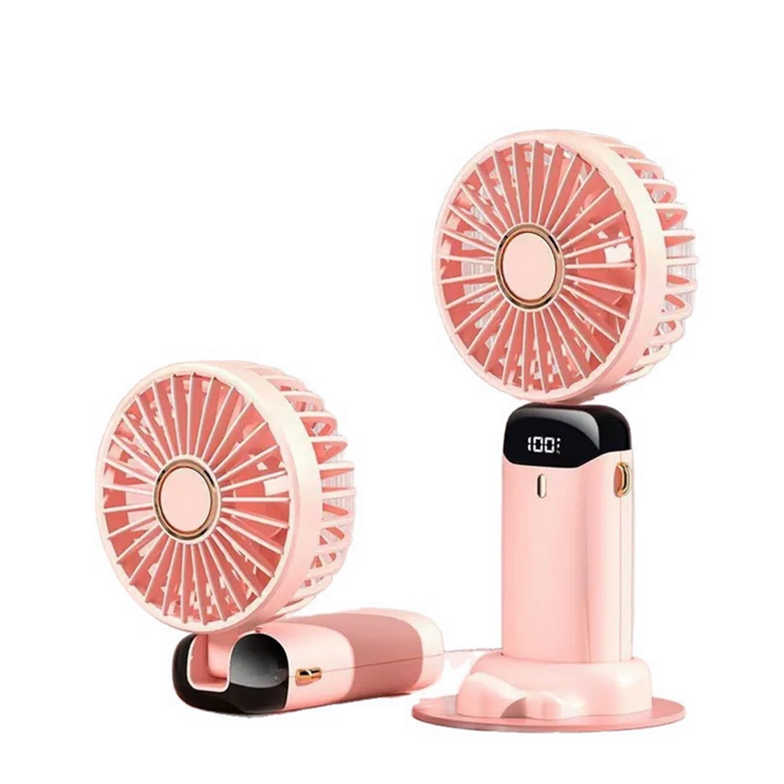 Ventilateur portable USB rose avec affichage numérique et vitesse réglable