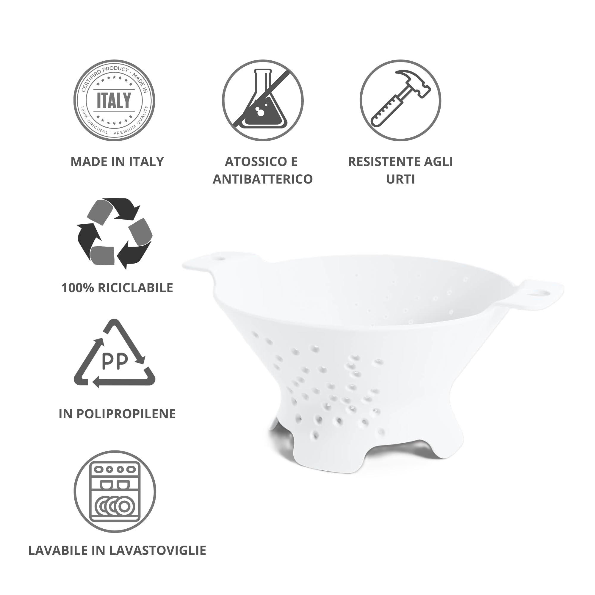 Blim Plus - Scolapasta Cosmo M Arctic White Ø 25cm - Scola Pasta Insalata Frutta Design Fori Stellari - Made in Italy