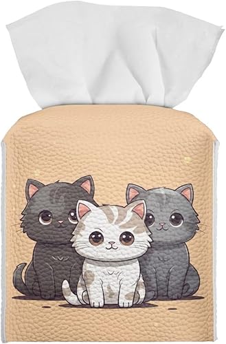 Zanxiantu Lindos soportes para pañuelos de gato para decoración de baños, cubierta cuadrada de caja de pañuelos de cuero, soporte para caja de