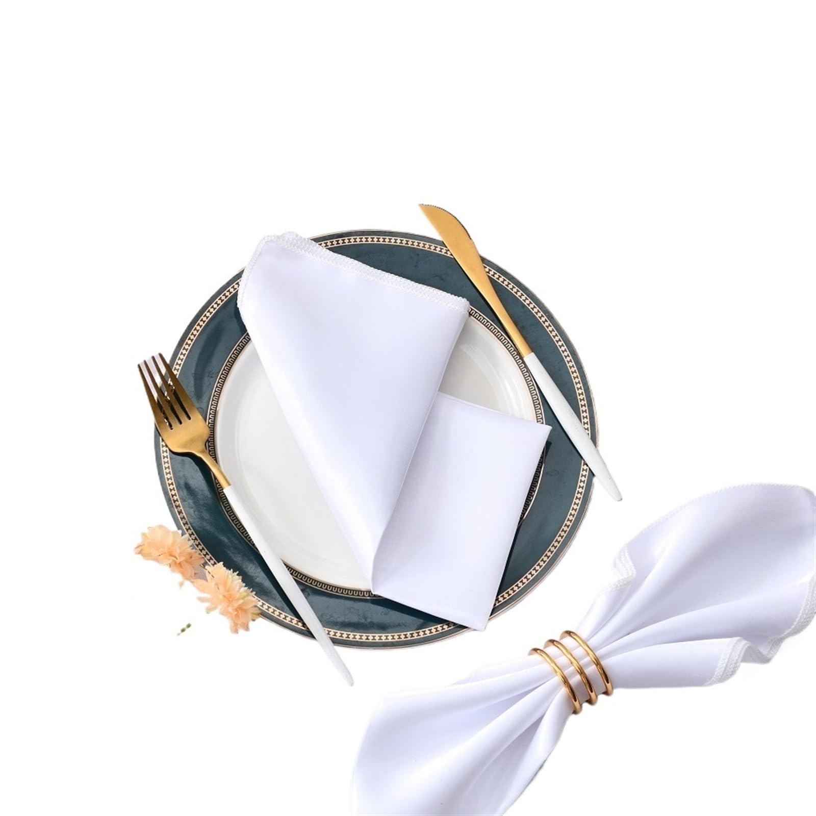 serviettes napkins 50Pcs 30cm Square Table Napkins Cloth Satin Fabric Napkin Pocket Handkerchief for Wedding Birthday Home Party Hotel Gold White for dining wedding party everyday home(White)