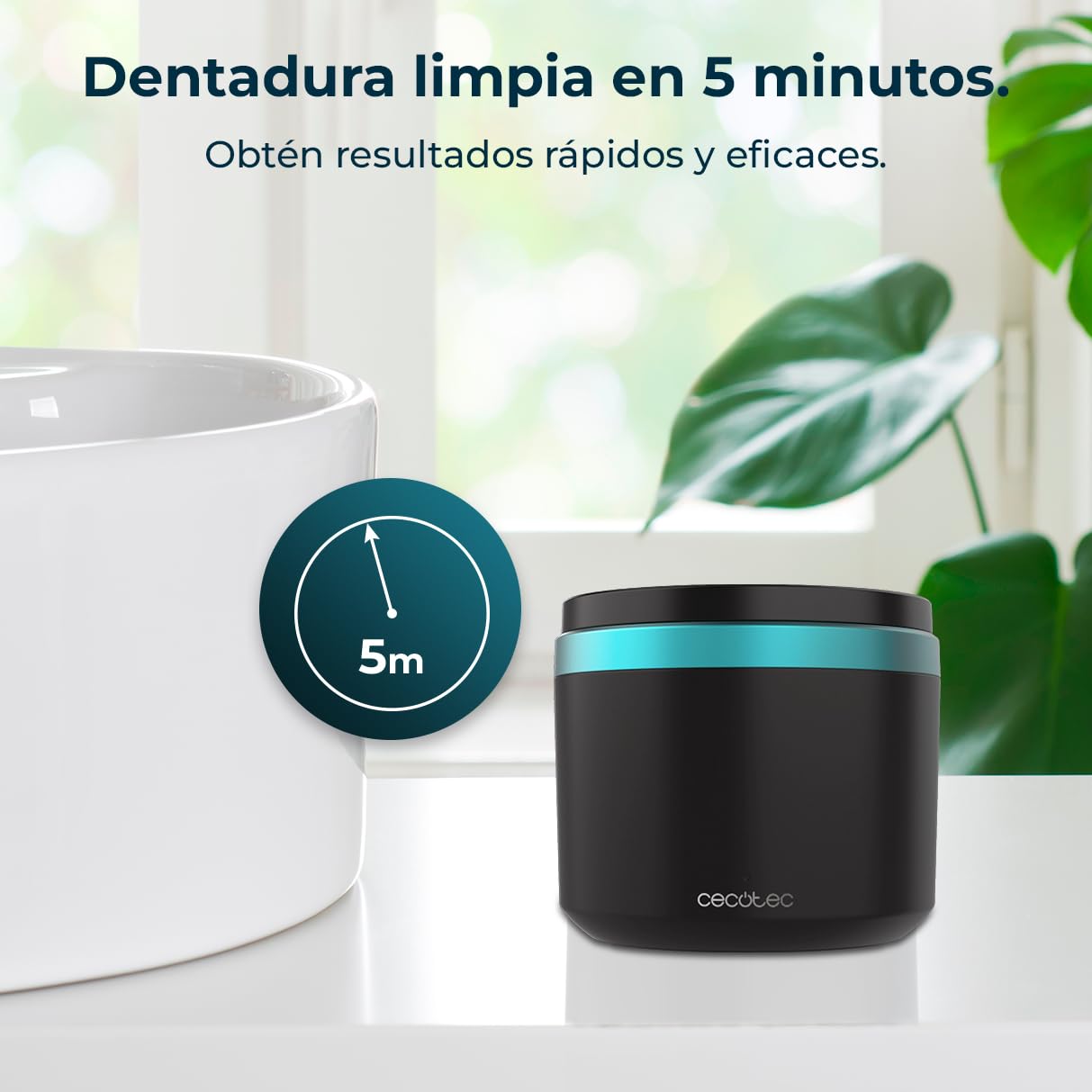 Cecotec Nettoyeur à Ultrasons Gouttière Dentaire et Prothèses ToothCare EasyClean. Nettoyage par Vibrations Ultrasoniques, Lumières UV, Réservoir de 200 ml, Résultats en 5 min, Panier Intérieur.