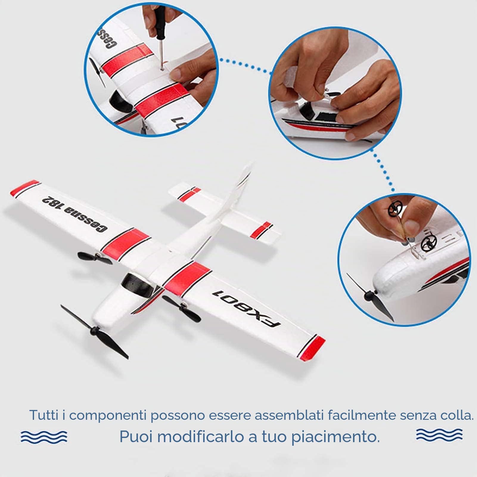 Goolsky FX801 Cessna 182 2,4 GHz 2CH RC Aereo Outdoor Giocattolo per Bambini Ragazzi con 3 Batterie