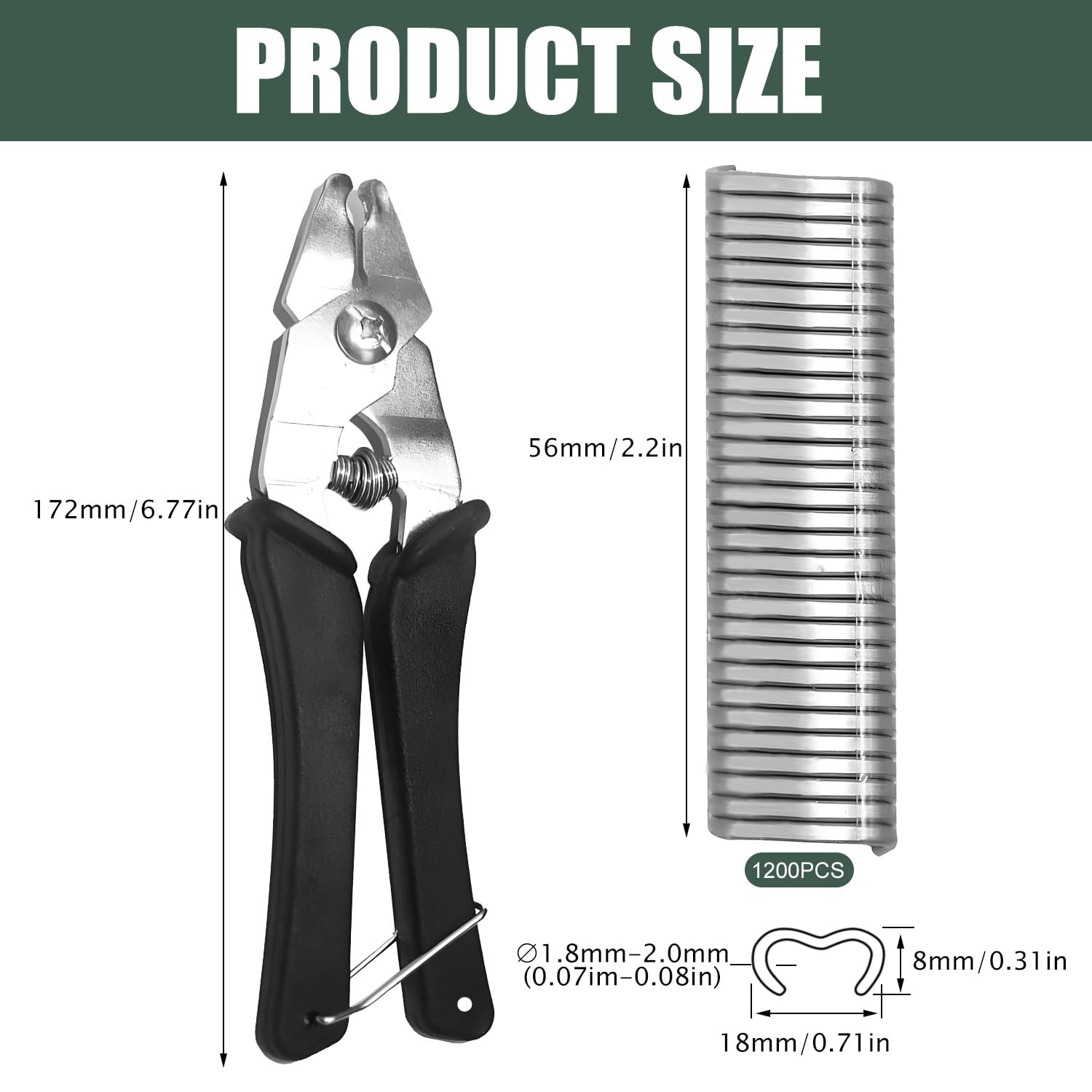 Pinze per Anelli di Maiale con 1200 Anelli Zincati Hog Ring Pliers kit Pinza per Recinzione Anelli di Maiale Zincati Pinza per Anelli di Maiale per Installazione di Recinzioni Gabbie Uccelli a Rete