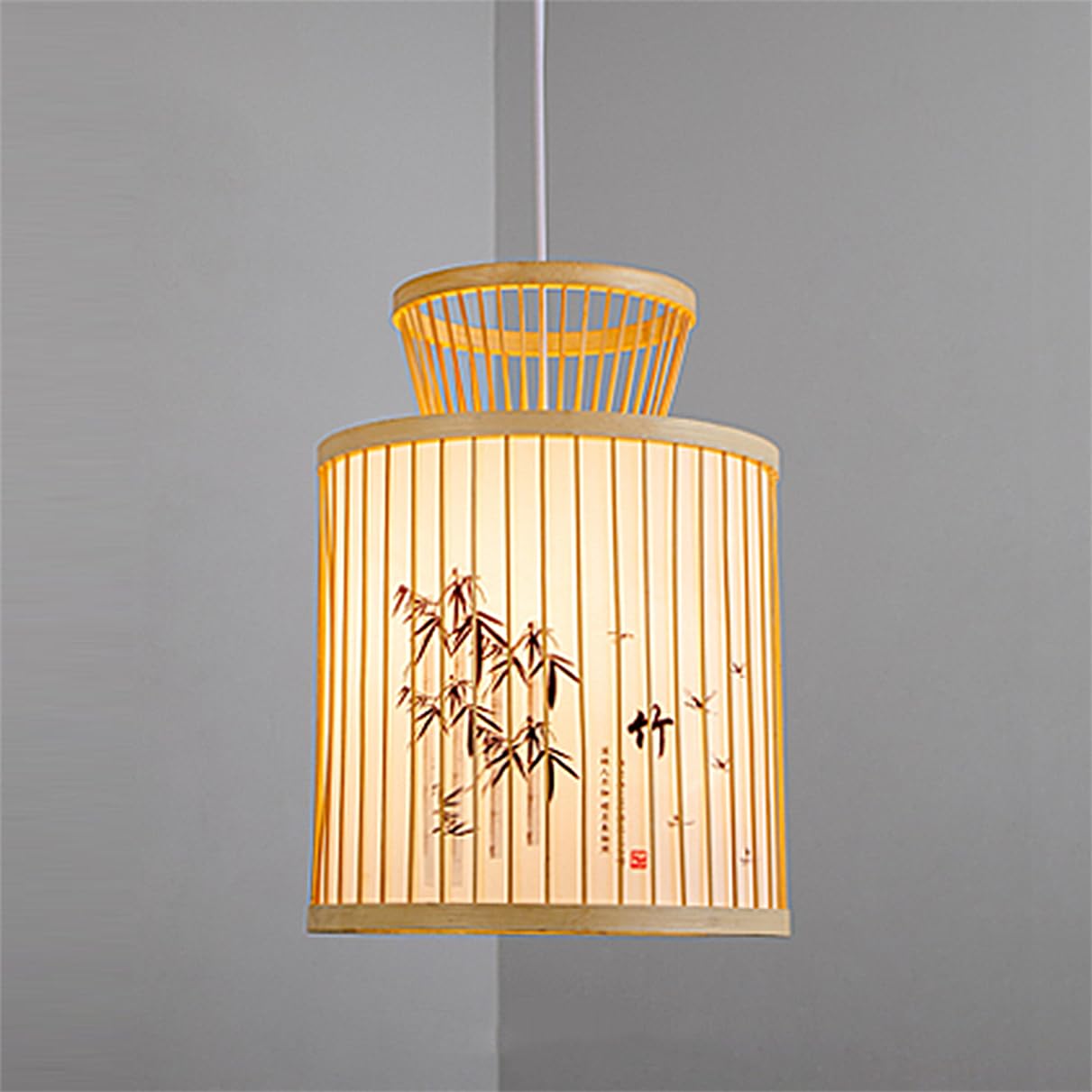 LQZCXMF Chinese Creative Faux Parchment Fixture 13.7" Bohemian Pendant Light 1-Light Natural Wicker Lantern Rustic Dining Light Fixtures for Dining Room, Bedroom, Farmhouse Bar, Foyer Hallways