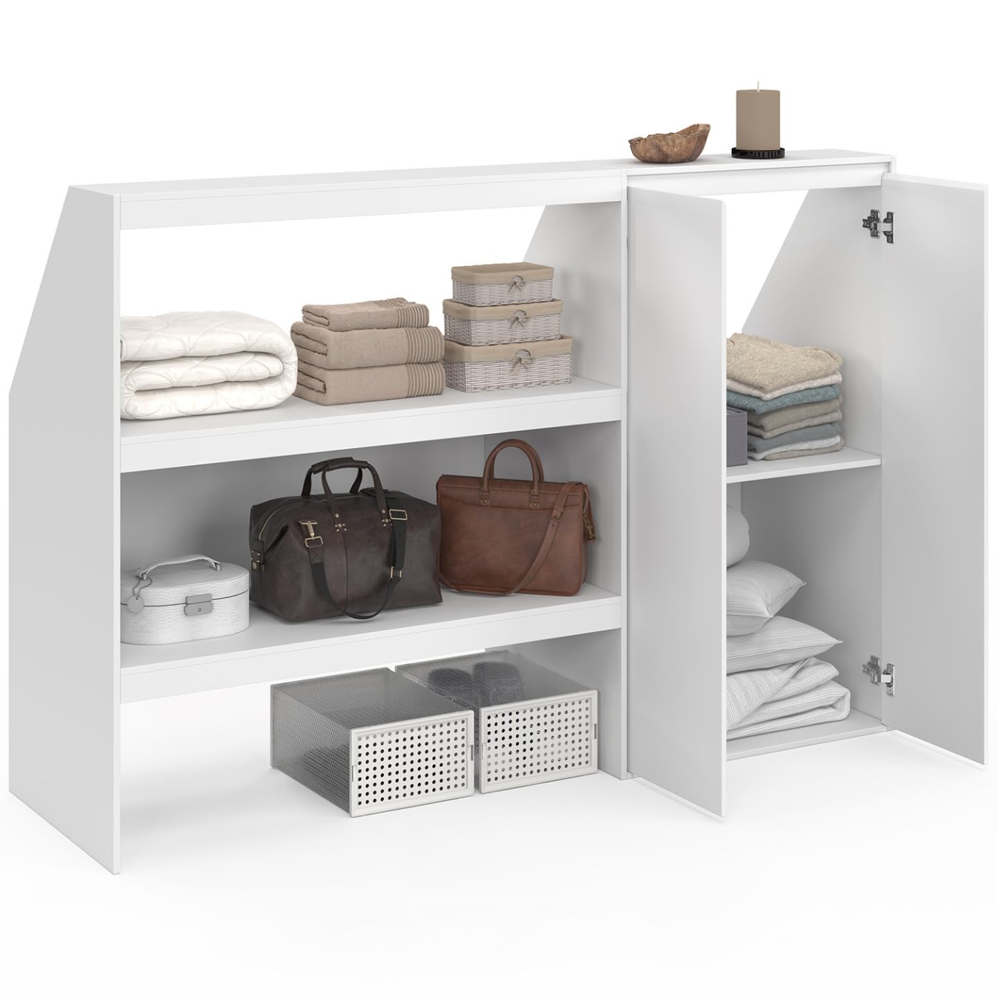 IDMarket - 2-Ebenen-Regal + 2-türiger Schrank unter Dachschräge TOMI weiß