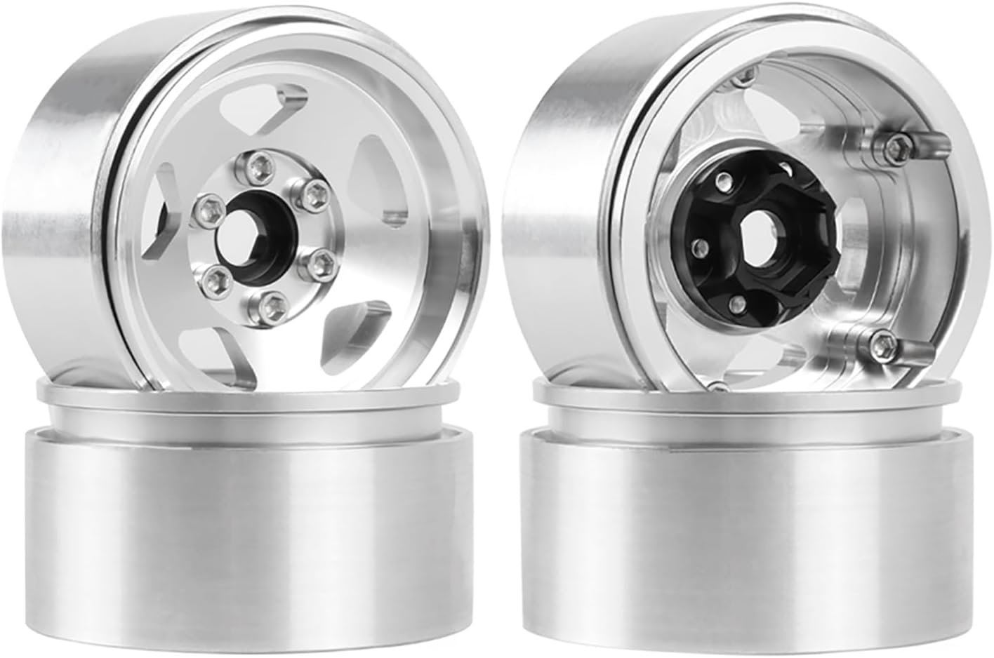 4PCS 1.9Inch Beadlock Wheel Aluminum Alloy 5Spoke Wheel Rim Hub for 1/10 RC Rock Crawler Car for Axial SCX10 90046 AXI03007 TRX4 D90 VS4-10 Gen8 MST Upgrade Parts Accessories (Silver)