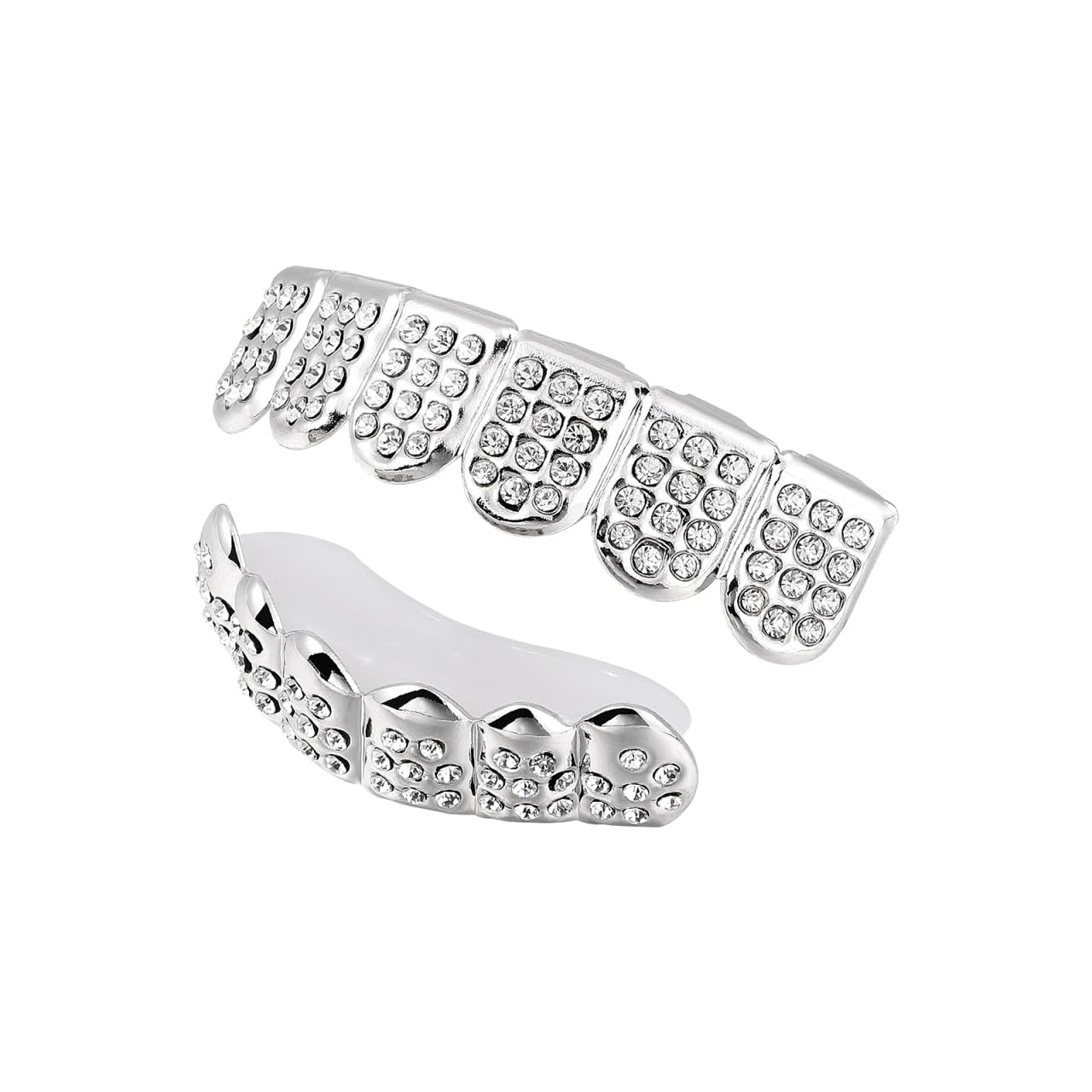 Copper Mouth Grill Set 2 Pieces Adjustable Rhinestone Teeth Grills for Men Women Hip Hop Party Cosplay, Silver, 5.00X1.00X1.00CM - Image 4