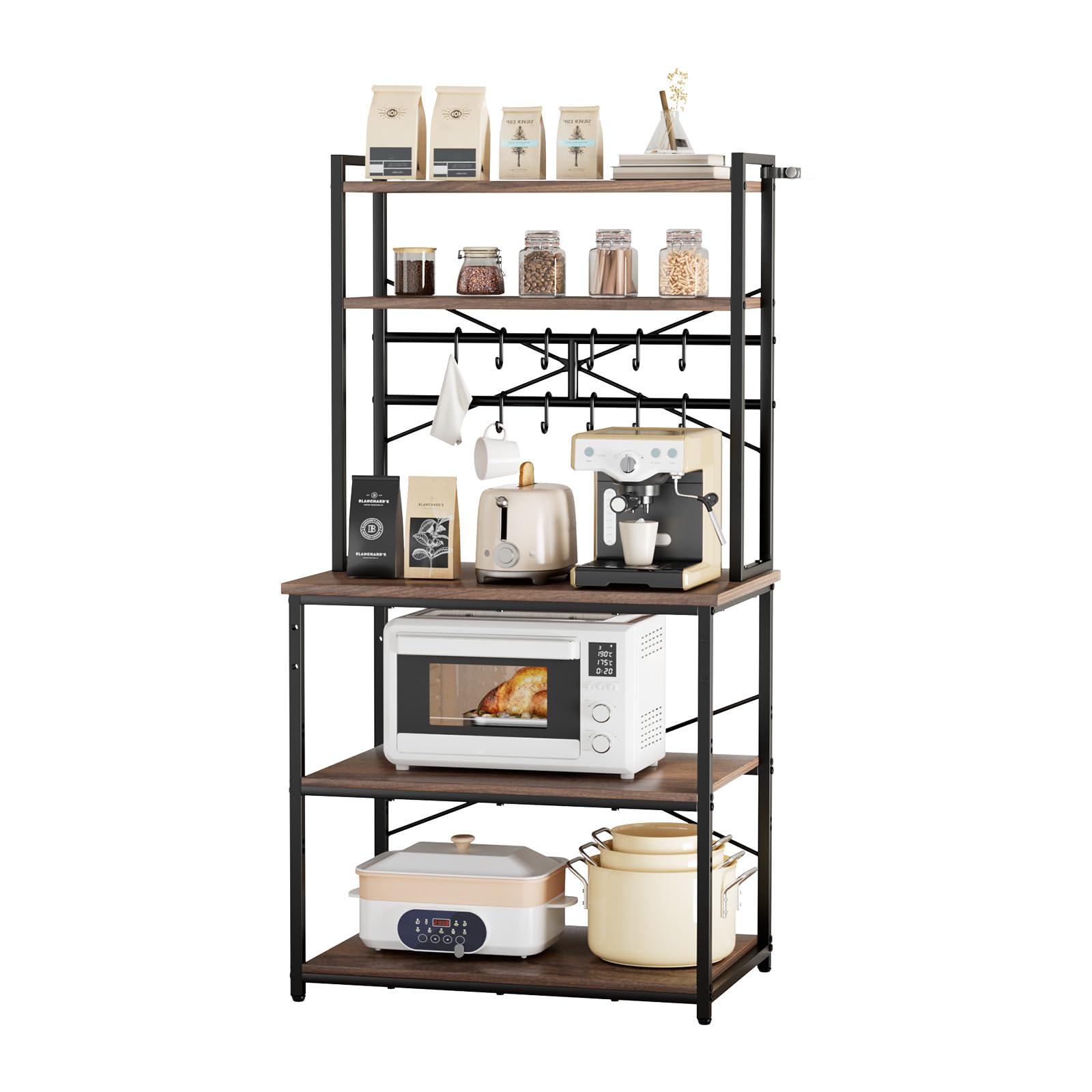 VEVOR Estante para Panaderos de Cocina de 5 Niveles, Estantería de Almacenamiento de Servicios 80 x 40 x 161,8 cm con 12 Ganchos en Forma de S, Estante con Soporte para Horno Microondas, Platos
