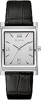 Bulova 96B107 Men's Classic Quartz Watch: Stainless Steel Rectangle Case, White Dial, Black Leather Strap