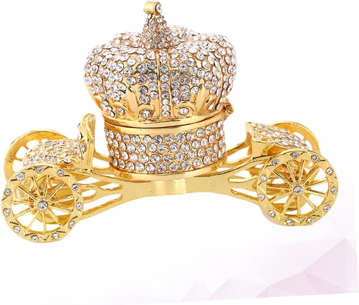 Didiseaon Rhinestone Crown Carriage Ornament Elegant Alloy Desktop Decoration for Home Office Events Sparkly Fairy Tale Display
