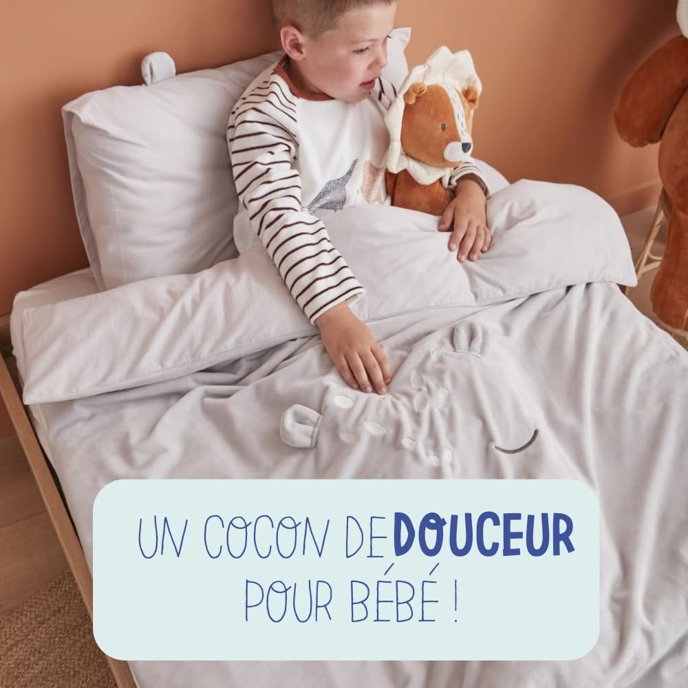 NOUKIE'S - Housse de Couette bébé & Enfant - 100 x 140 cm - Babou & Kendi - Gris