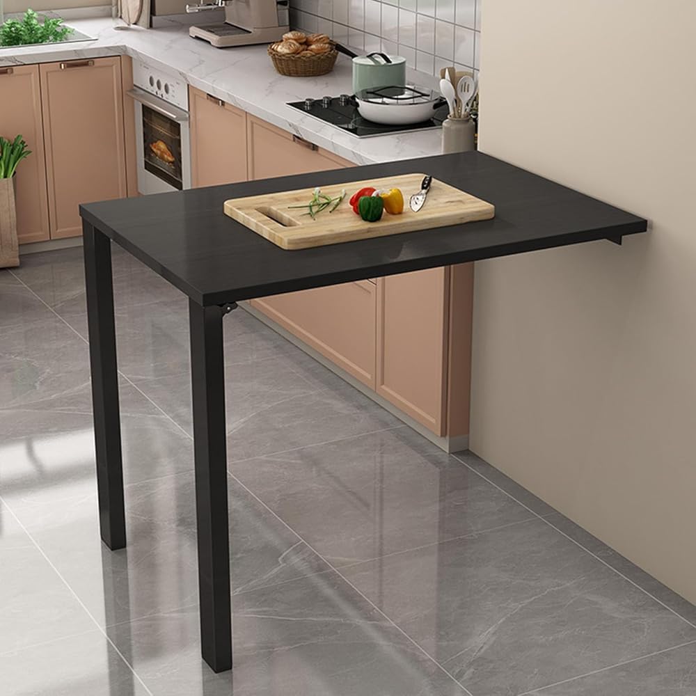 LWJSOCP Compact Wall Desk for Small Spaces Wall Mounted Folding Dining Table Hideaway Desk in Black Wood SpaceSaving Kitchen Wall Table (Size: 31.5"x11.8")
