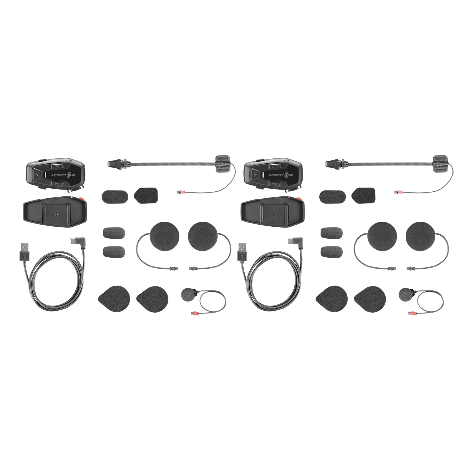 INTERPHONE UCOM7R - Doble - Bluetooth 5.2 Motorcycle Intercom extraíble y batería integrada 15 h Autonomía, 4 Moto 1 km, TFT y GPS Compatible, Impermeable, Auriculares 32 mm, para Todos los Cascos