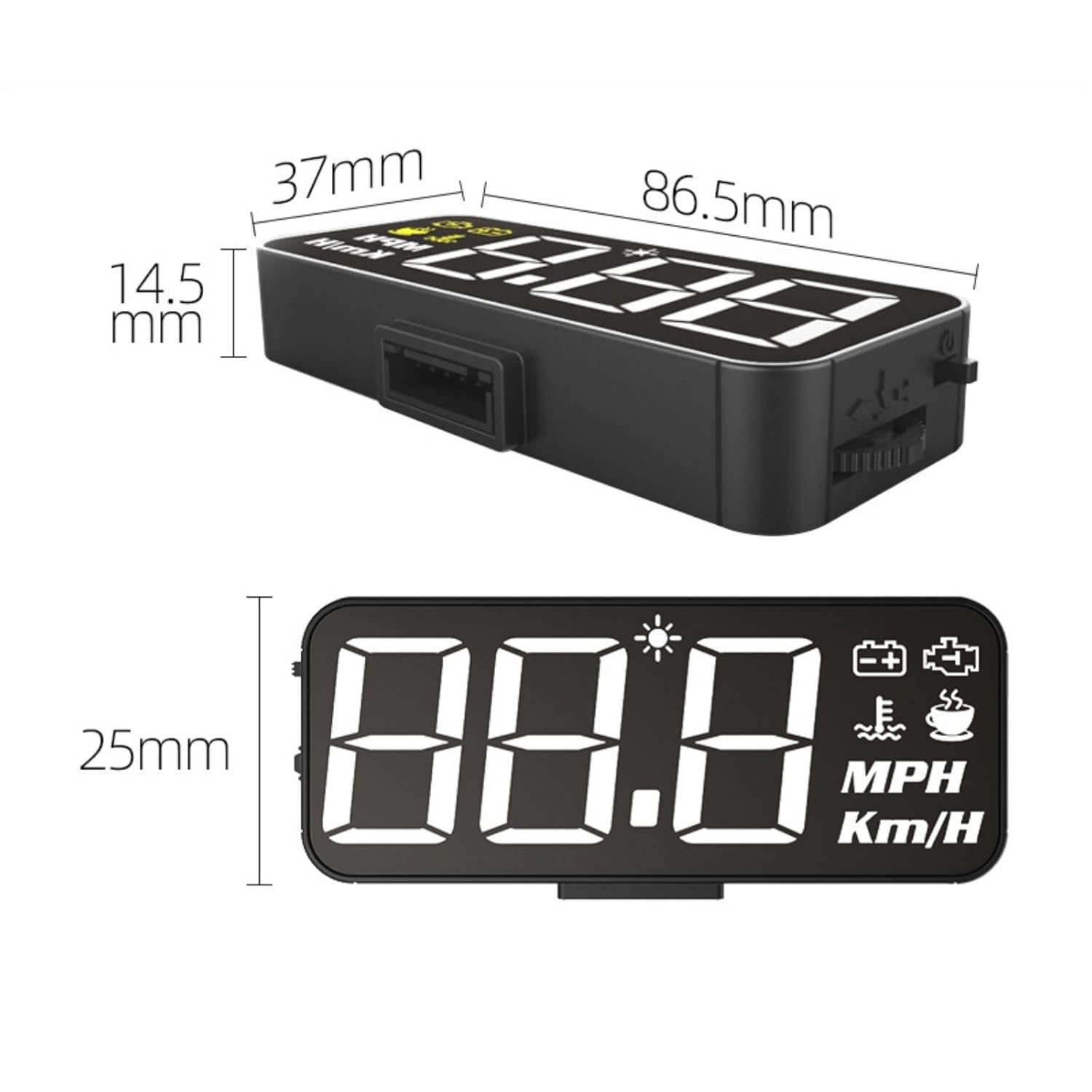 HUD Car Headup Display, Universal 3D Windshield Screen Display , Overspeed Alarm, Fatigue Driving Alert, Water Temperature Voltage Failure Alarm, for OBD IICompliant