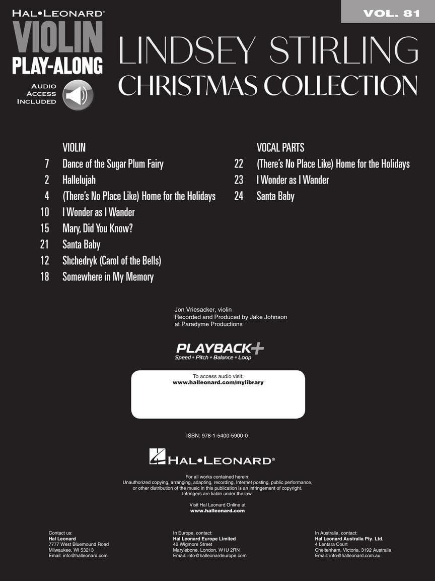 Lindsey Stirling - Christmas Collection. Solo pour Violons. Comprend Enregistrement(s) en ligne