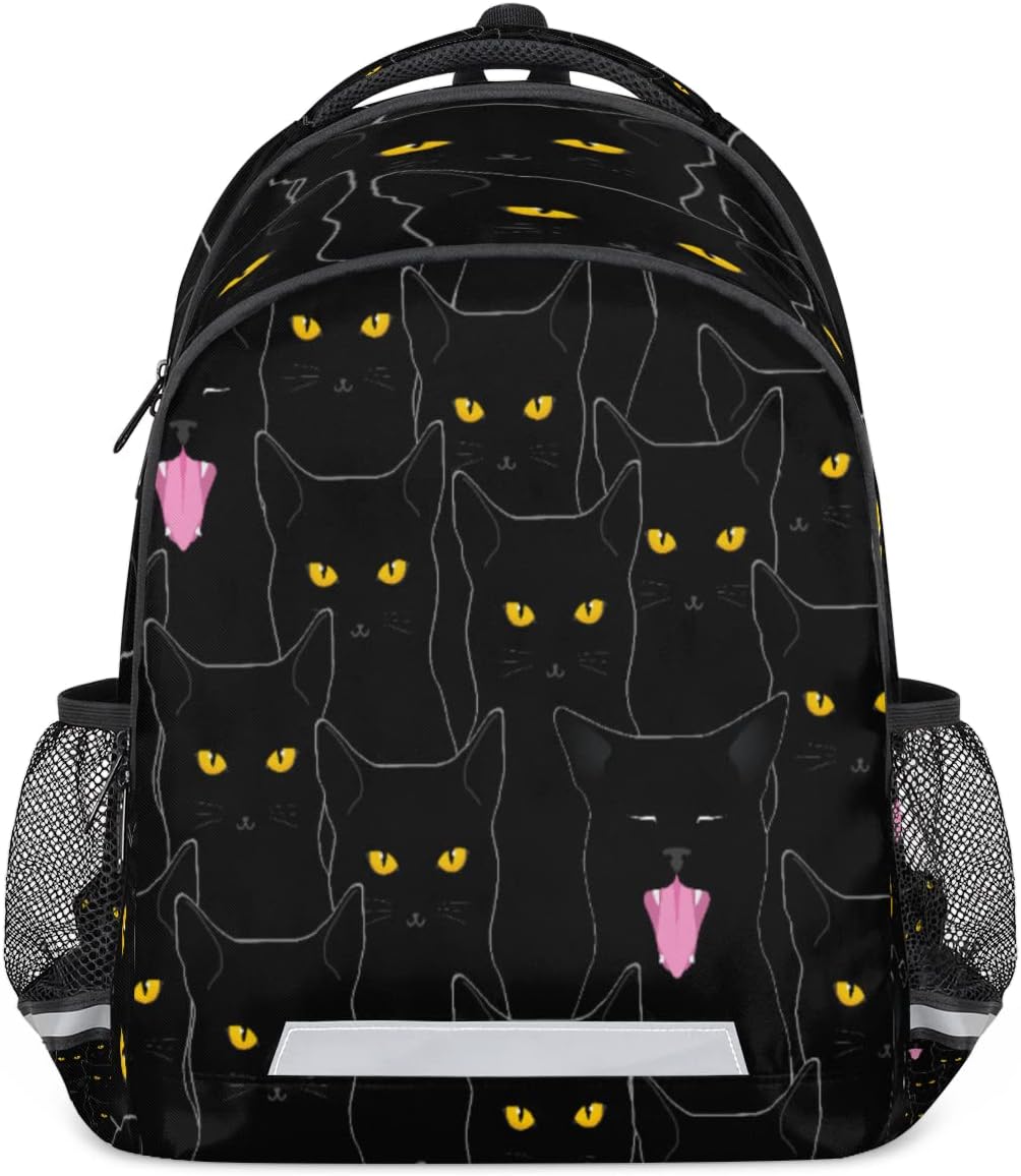 Funny Animal Black Cat Backpack for Men Women Lightweight Laptop College School Bookbag Casual Daypack for Travel Hiking Camping with Reflective Strip