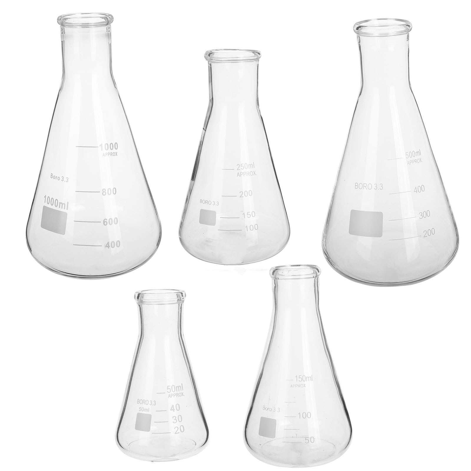 Beaupretty Matraces Erlenmeyer y Resistencia a Alta de de Borosilicato Juego de 5 Base Triangular para Científico y