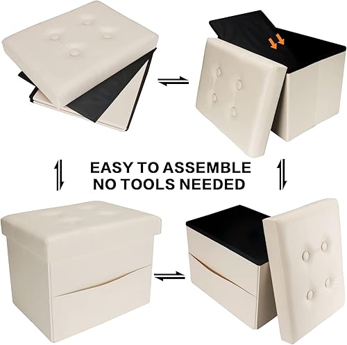 Miniatura 3 de VewePata Reposapiés otomano de almacenamiento con bolsillo lateral, otomana de cuero de 17 pulgadas con almacenamiento para sala de estar o