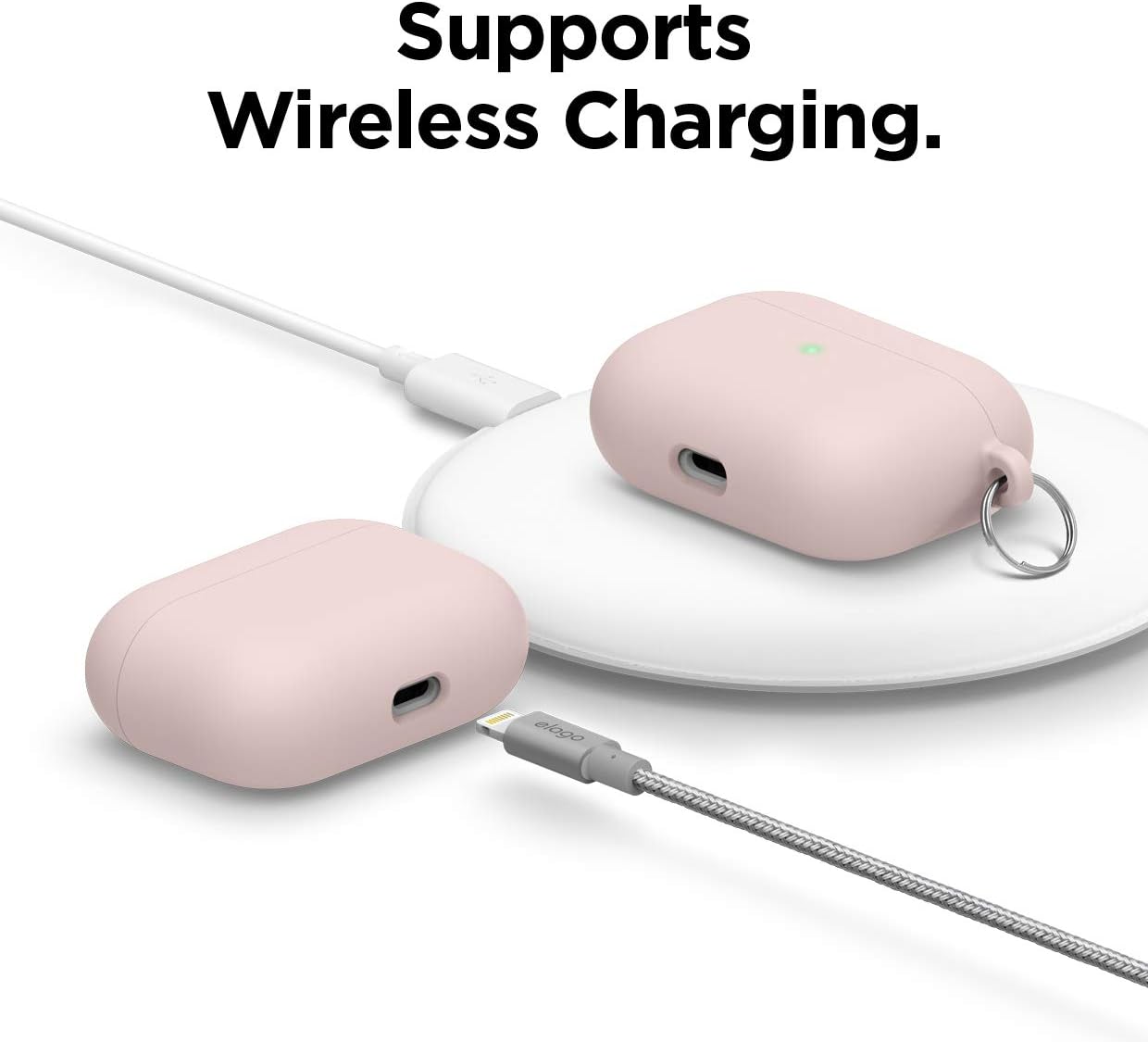 elago Liquid Silicone Case Compatible with AirPods Pro Case Cover - Keychain Included, Triple Layer Protection, Safeguard Design, Supports Wireless Charging [Sand Pink]
