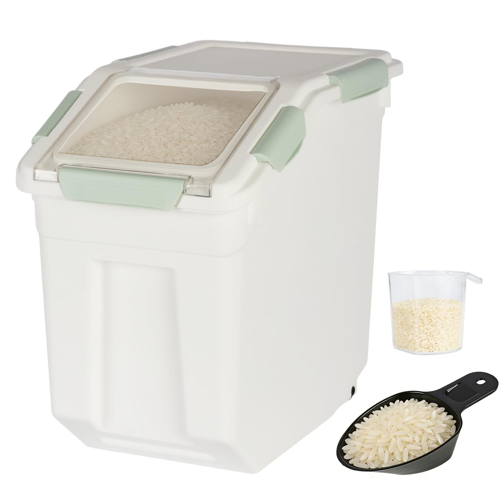 Toolzia Rice Dispenser 10kg with Scoop, Airtight Rice Storage Container Dry Food Dispenser Large Sealed Grain Containe Bin (Cyan)