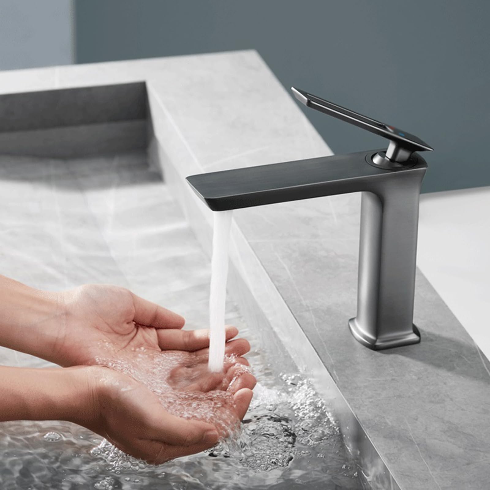 BiaoTeng Wasserhahn Bad Waschbecken grau Einhebelmischer Messing Mischbatterie Waschbecken Bad Badarmatur Waschbecken, grau