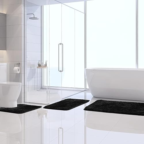 Miniatura 9 de MIULEE Juego de 3 alfombras y tapetes de baño extra gruesos de microfibra antideslizante y tapete de baño de contorno en forma de U para baño, baño,
