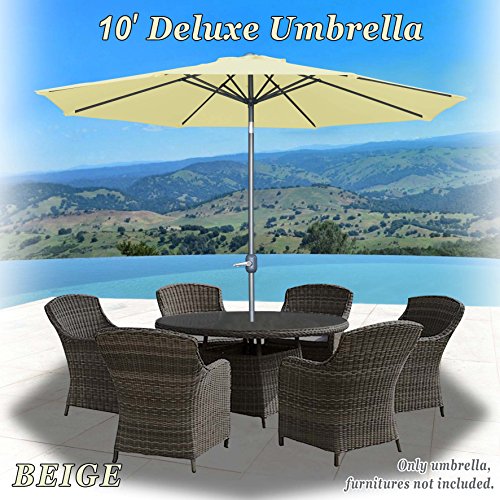 Strong Camel Patio Umbrella 10' With Tilt And Crank 8 Ribs Outdoor Garden Market Parasol Sunshade In Beige Color #TOP1