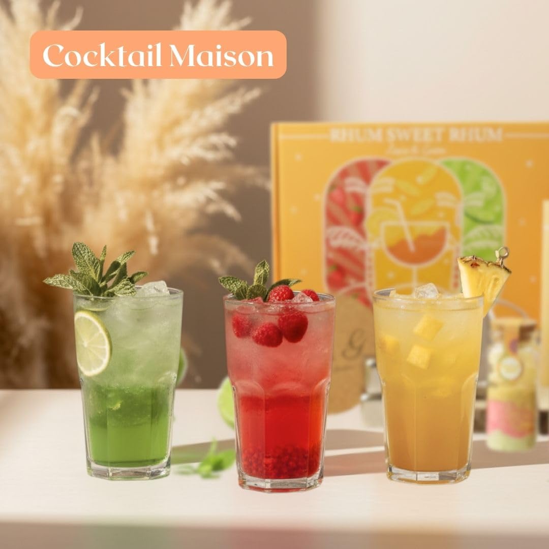 L&G - Coffret Rhum Arrangé “RhumSweetRhum” | Kit Fabrication Maison avec Épices Naturelles | 3 Fioles Saveurs Exotiques + Glaçons + Dessous de Verre | Idée Cadeau Noël ou Secret Santa