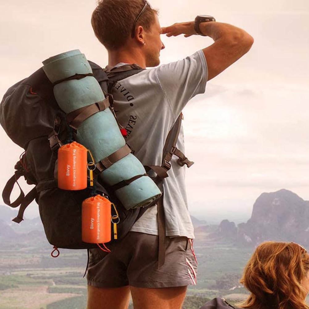 Notfallschlafsack Thermo-Biwaksack for den Außenbereich (Orange mit Aufbewahrungstasche)
