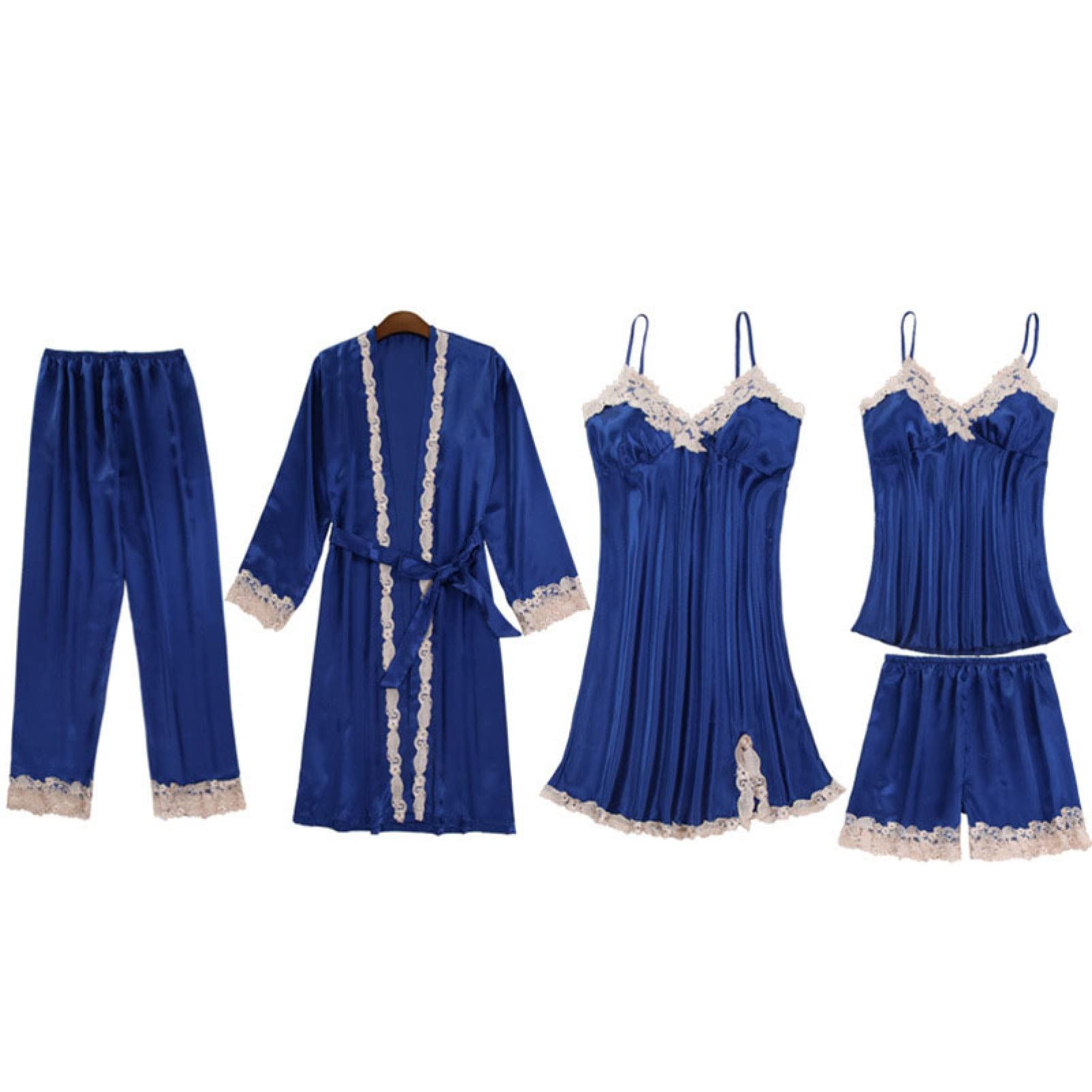 Conjunto de Ropa de Estar por casa para Mujer, camisón de Talla Grande, Camisones de 5 Piezas de Manga Larga, Ropa de Dormir Sexy para otoño e Invierno, Rojo-XX (Rosa X)