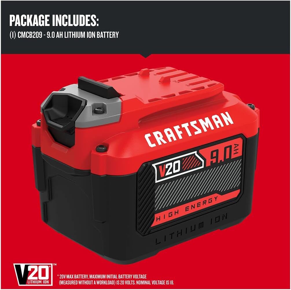 CRAFTSMAN V20 Lithium Ion Battery for Power Tools, 9 Ah, LED Charge Indicator (CMCB209) - Image 3