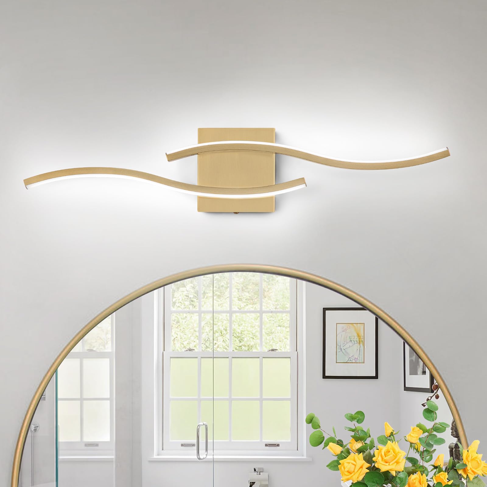 HUOKU Dimmable Gold Bathroom Light Fixtures, 24 inch Modern LED Vanity ...