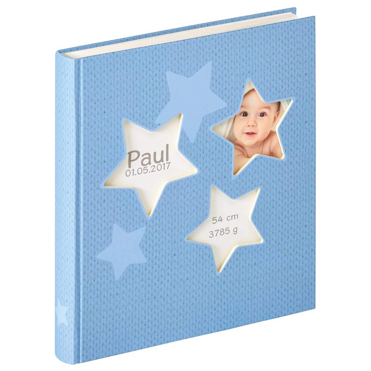 walther design Fotoalbum blau 28 x 30,5 cm Babyalbum mit Cover-Ausstanzung, Baby Estrella UK-133-L