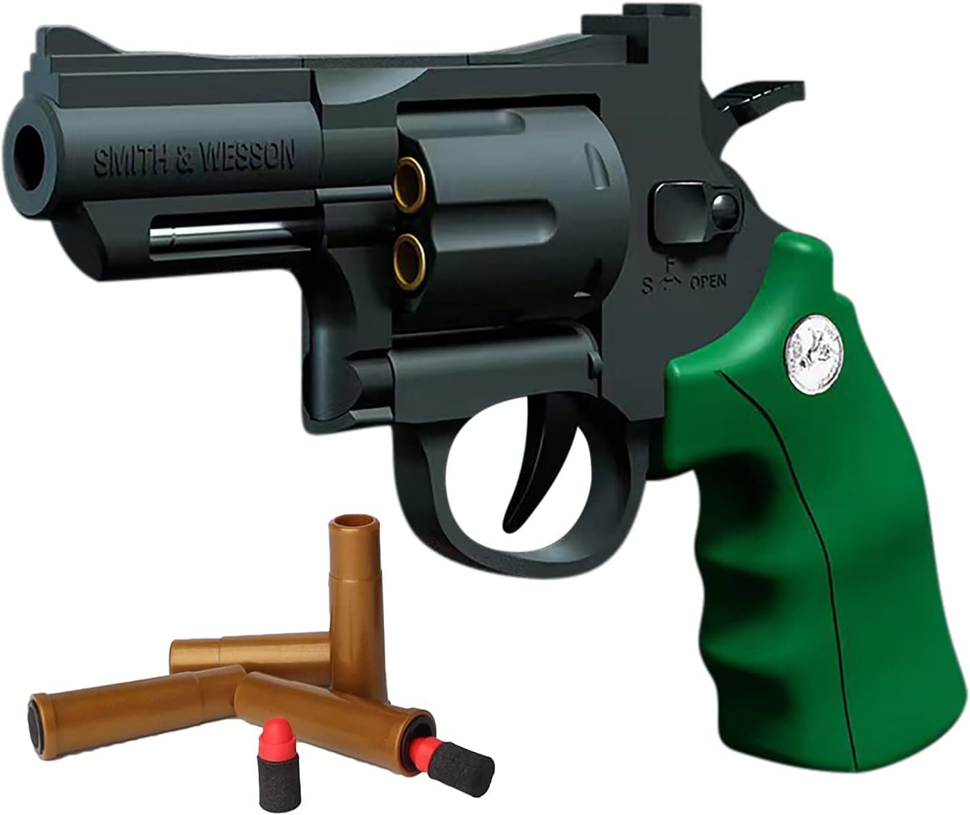 MoonmenShell Ejection Soft Bullet Revolver - Learning & Education Toy Gun With Safe Foam Bullets - Realistic Blaster Gift for Kids (Green)