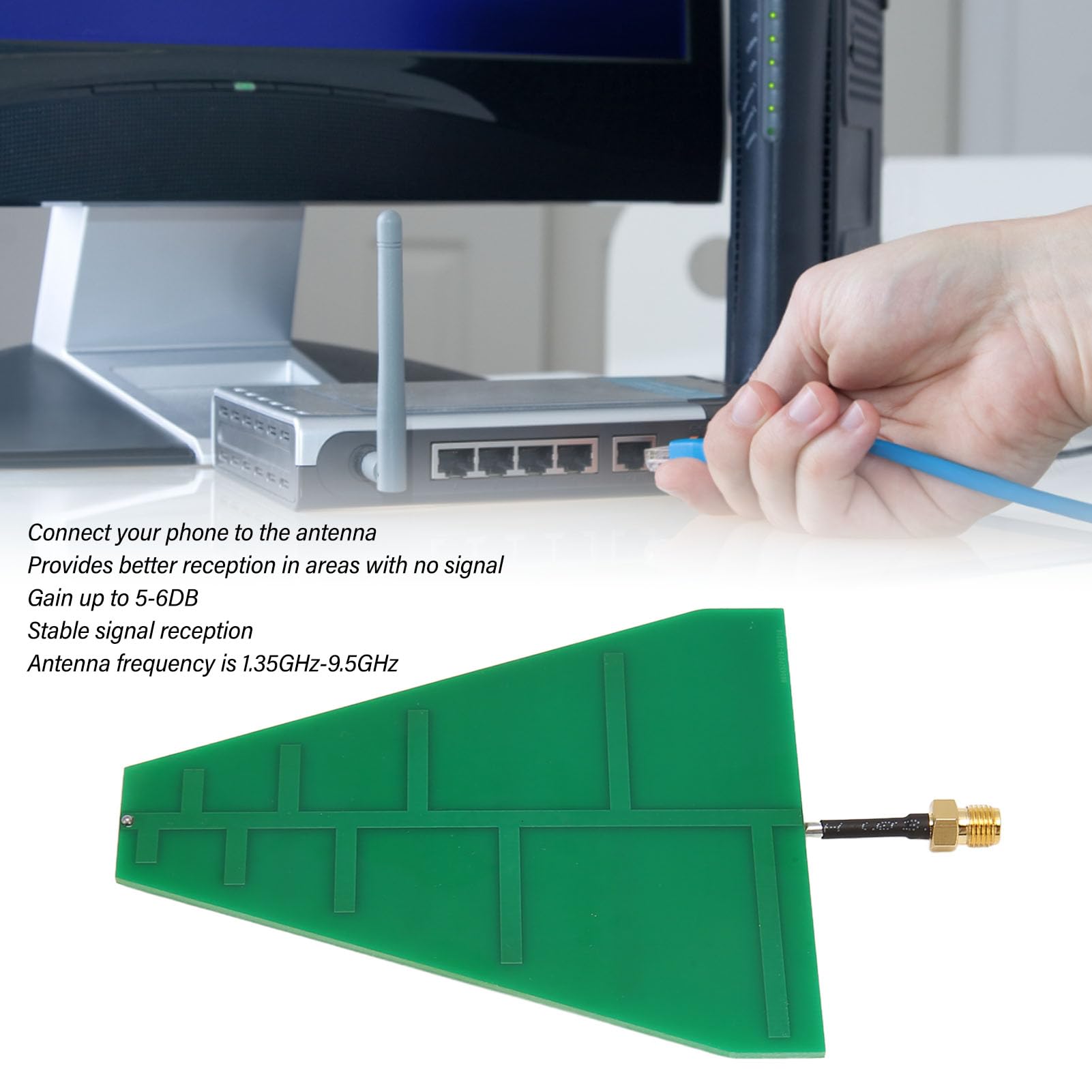 UWB Ultra Wide Band Antenna, 1.35GHz-9.5GHz Log Periodic Antenna,15W 5?6dB Transmitting Antenna with Adapter Cable for Router, and WLAN Antenna Conversion