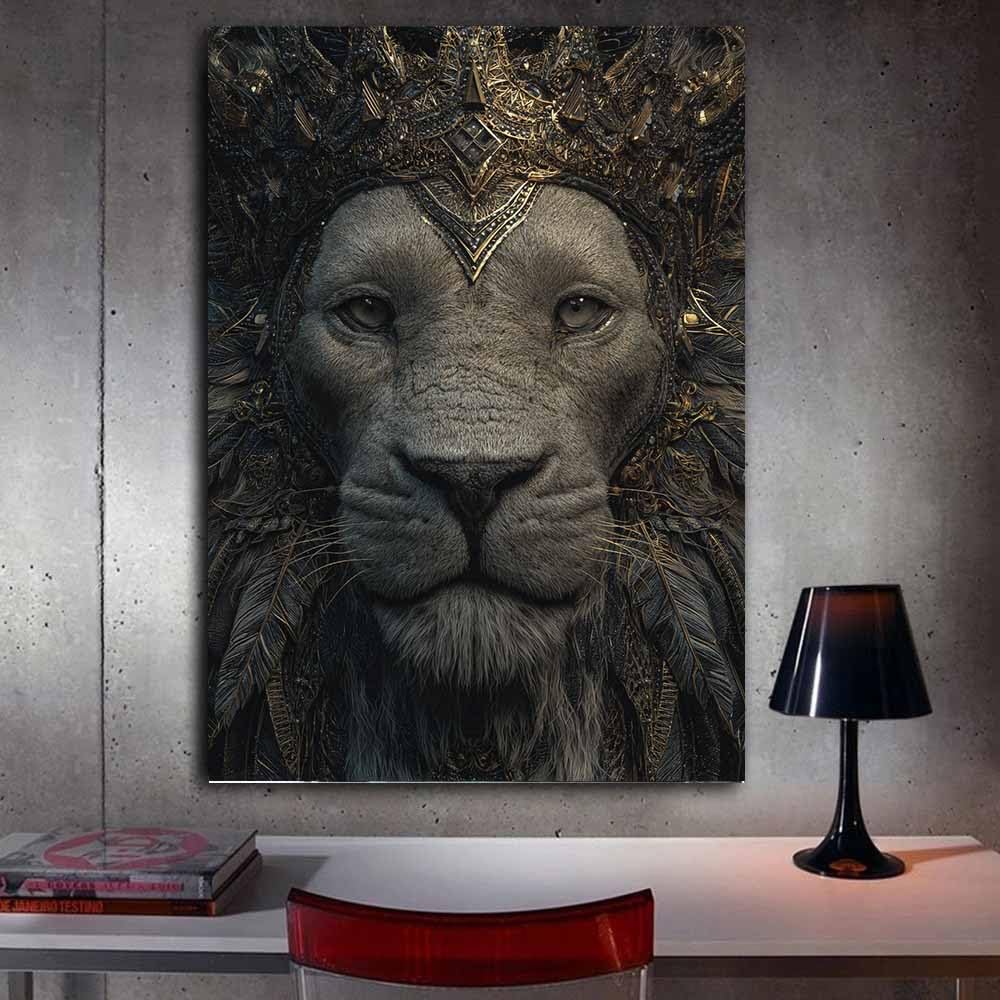 HUYEEI Lew głowa lwa druk na płótnie dekoracyjne wydruki ścienne plakaty ścienne zdjęcia do domu, salonu, sypialni korytarza(czarny165)-70x100 cm oprawione