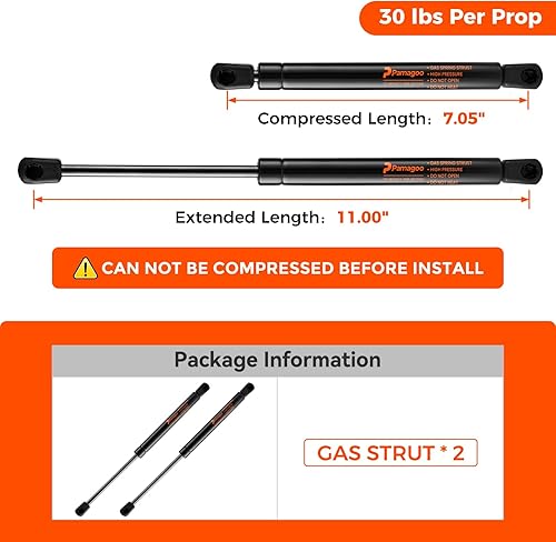 Miniatura 67 de Puntales de elevación de gas de 12 pulgadas, C16-10788, 35 libras; para cámper Leer, Snugtop, ventana trasera de cámper, tapa de caja