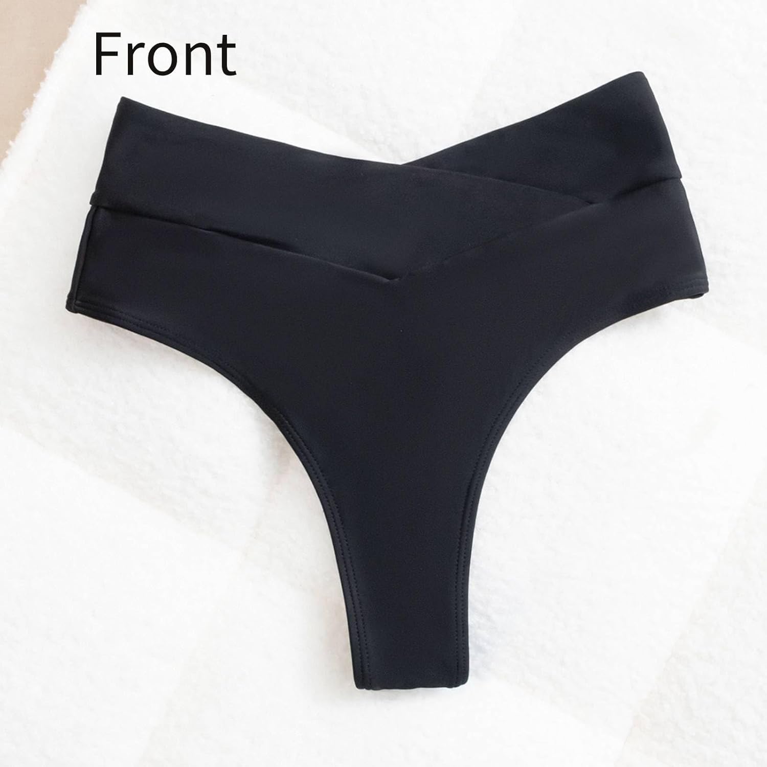 Women' s V Cross High Cut Bikini Swimsuit Bottoms Sexy Brazilian Thong High Waisted Bathing Suit Swim Bottom Black - Image 3