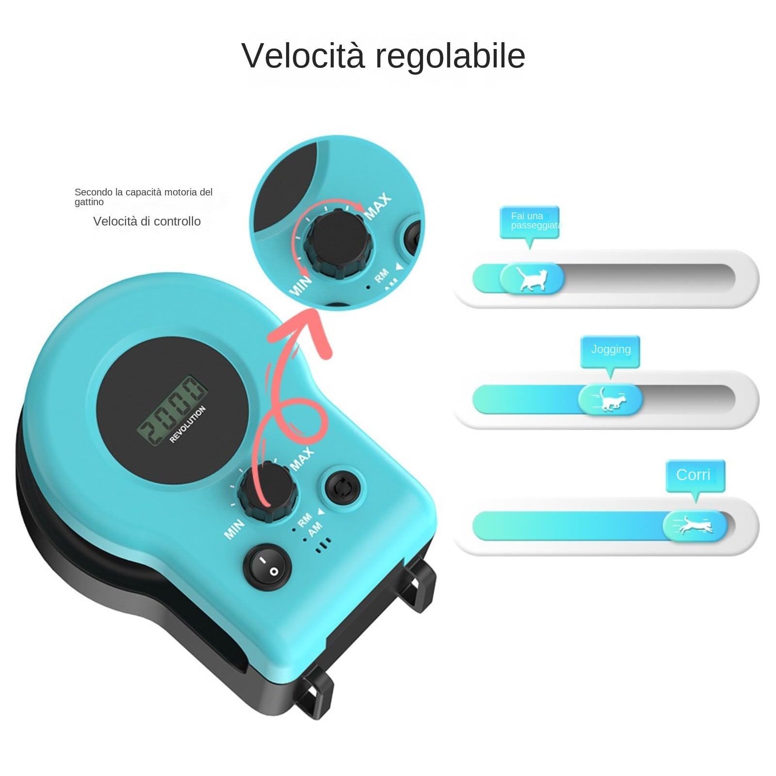 Giocattolo Elettrico Ricaricabile Per Gatti Set Di Giochi Interattivi Intelligenti,Giocattolo Per Gatti, Automatico/Telecomandato Velocità Regolabile Con batterie ricaricabili da 2000 mAh